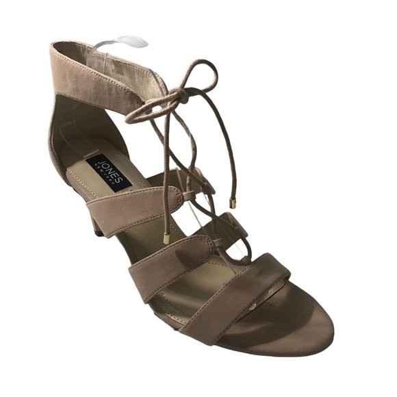 Jones New York Zoey Kid Suede Cream Beige Women's Lace Up Open Toe Heels Size 10 - Picture 3 of 11